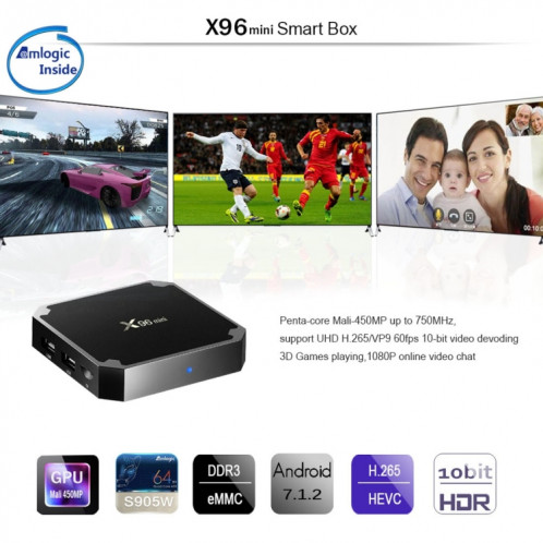 X96 mini 4K * 2K UHD sortie Smart TV BOX Player avec télécommande, Android 10 Amlogic S905W Quad Core ARM Cortex A53 2GHz, RAM: 2 Go, ROM: 16 Go, prend en charge WiFi, HDMI, TF (noir) SH991B1821-016