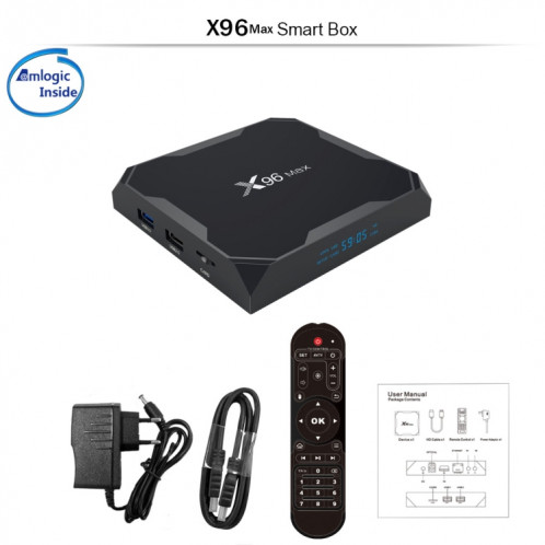 X96 Max 4K Ultra HD Lecteur multimédia Smart TV Box avec télécommande, Android 8.1, ARM Cortex-A53 Quad Core Amlogic S905X2 jusqu'à 2 GHz, 4 Go + 32 Go, Carte de support TF, RJ45, WiFi double bande, Bluetooth SH301B1161-015