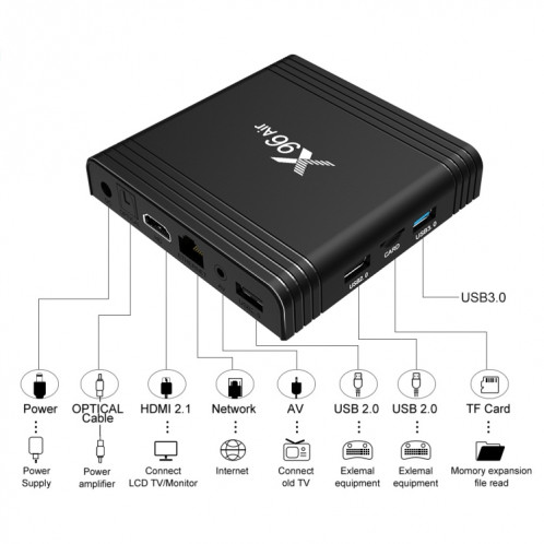 X96 Air 8K Smart TV BOX Android 9.0 Lecteur multimédia avec télécommande, Quad-core Amlogic S905X3, RAM : 2 Go, ROM : 16 Go, WiFi double bande, SH29EU1579-013