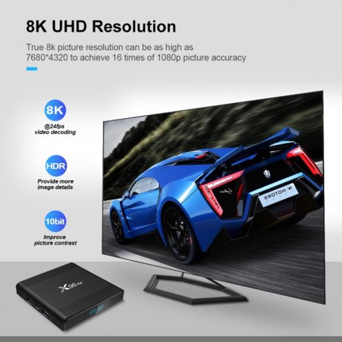 X96 Air 8K Smart TV BOX Android 9.0 Lecteur multimédia avec télécommande, Quad-core Amlogic S905X3, RAM : 2 Go, ROM : 16 Go, WiFi double bande, SH29EU1579-013