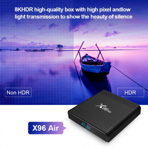 X96 Air 8K Smart TV BOX Android 9.0 Lecteur multimédia avec télécommande, Quad-core Amlogic S905X3, RAM : 4 Go, ROM : 64 Go, WiFi double bande, Bluetooth, prise UE SH31EU1652-013