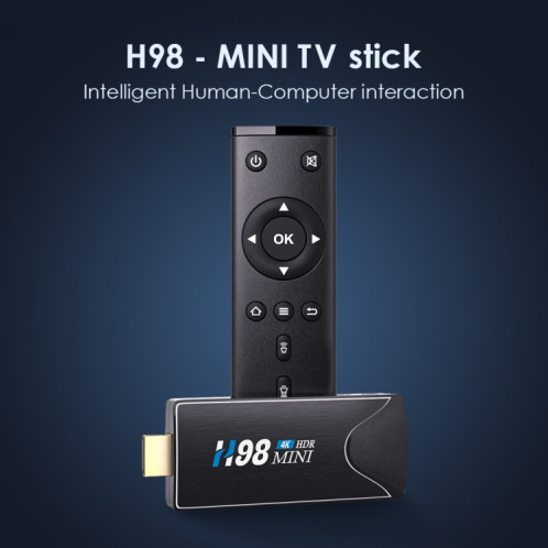 H98 Mini 4k Dongle Smart TV Box Android 10 Media Player WTIH Télécommande, ALLWINNER H313 ARM-CORRE ARM CORTEX-A53, RAM: 2GB, ROM: 16 Go, Support WiFi, Bluetooth, OTG, USAG SH86EU608-09