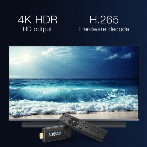 H98 Mini 4k Dongle Smart TV Box Android 10 Media Player WTIH Télécommande, ALLWINNER H313 ARM-CORRE ARM CORTEX-A53, RAM: 2GB, ROM: 16 Go, Support WiFi, Bluetooth, OTG, USAG SH86EU608-09