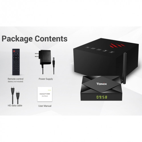 TANIX TX6s 4K Smart TV BOX Android 10 Lecteur multimédia avec télécommande, Quad Core Allwinner H616, RAM : 4 Go, ROM : 32 Go, WiFi 2,4 GHz/5 GHz, Bluetooth, SH34EU1326-011