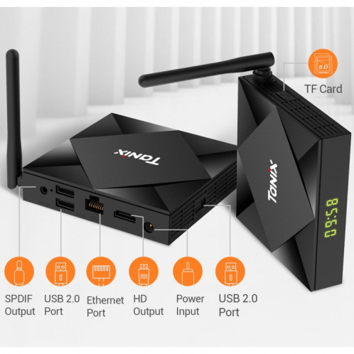 TANIX TX6s 4K Smart TV BOX Android 10 Lecteur multimédia avec télécommande, Quad Core Allwinner H616, RAM : 4 Go, ROM : 32 Go, WiFi 2,4 GHz/5 GHz, Bluetooth, SH34EU1326-011