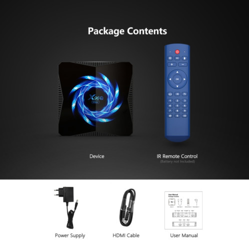 TANIX X96Q Max 4K Smart TV BOX Android 10 Lecteur multimédia avec télécommande, Quad Core Allwinner H616, RAM : 4 Go, ROM : 64 Go, WiFi 2,4 GHz/5 GHz, prise US SH38US1981-015