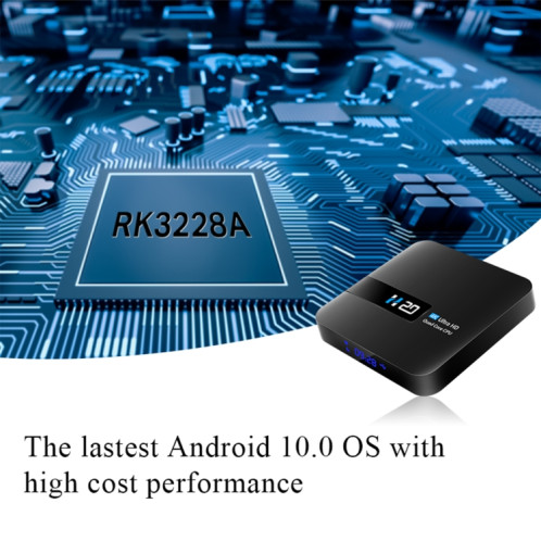 H20 4K Smart TV BOX Android 10.0 Lecteur multimédia avec télécommande, Quad Core RK3228A, RAM : 1 Go, ROM : 8 Go, WiFi 2,4 GHz, prise US SH82US12-016
