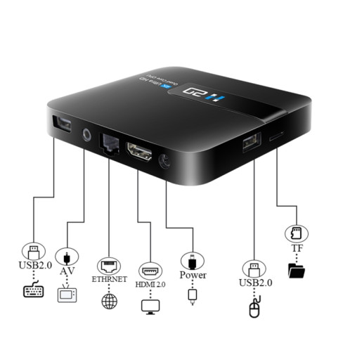 H20 4K Smart TV BOX Android 10.0 Lecteur multimédia avec télécommande, Quad Core RK3228A, RAM : 1 Go, ROM : 8 Go, WiFi 2,4 GHz, prise US SH82US12-016