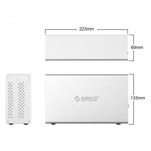 ORICO Honeycomb Series WS200RU3 SATA 3,5 pouces USB 3.0 Dual Bays Alloy HDD / SSD Enclosure with Raid, The Maximum Support Capacity: 20TB SO0037762-012