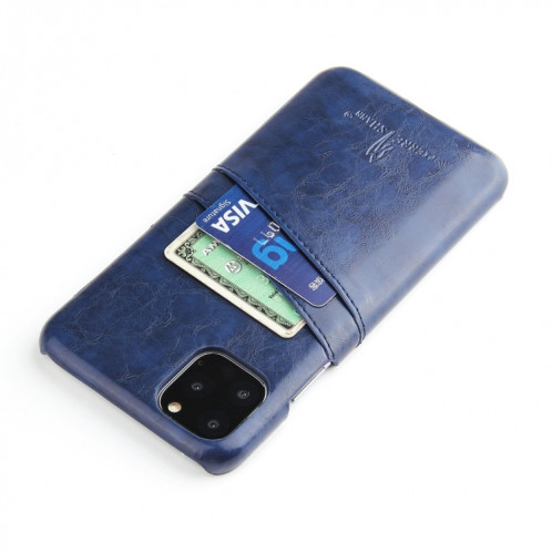 Fierre Shann Etui en cuir PU avec texture de cire et texture pour iPhone 11 Pro (bleu) SF301B255-06