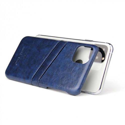 Fierre Shann Etui en cuir PU avec texture de cire et texture pour iPhone 11 Pro (bleu) SF301B255-06