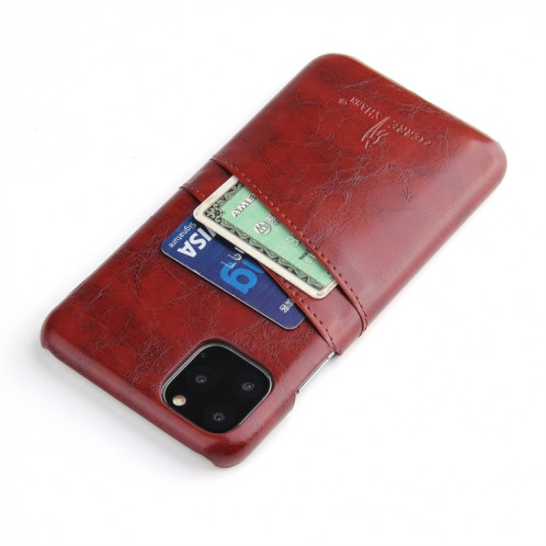 Fierre Shann Etui en cuir PU avec texture de cire et texture pour iPhone 11 Pro (Marron) SF301E1118-06