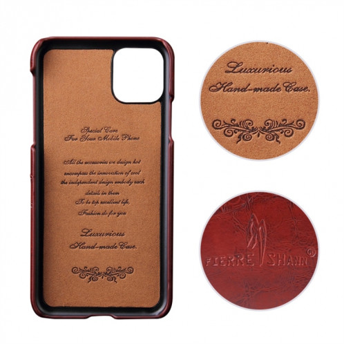 Fierre Shann Etui en cuir PU avec texture de cire et texture pour iPhone 11 Pro (Marron) SF301E1118-06