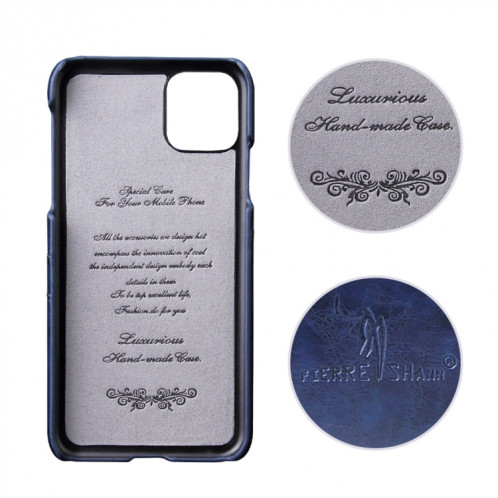 Fierre Shann Etui en cuir PU avec texture de cire et texture pour iPhone 11 Pro Max (bleu) SH303B205-06