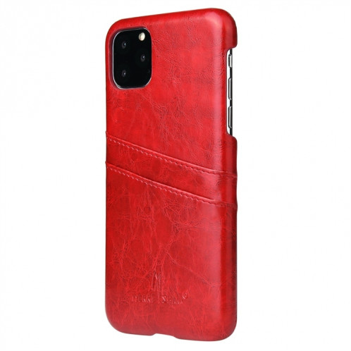 Fierre Shann Etui en cuir PU avec texture de cire à l'huile avec fentes pour cartes pour iPhone 11 Pro Max (rouge) SH303C1238-06