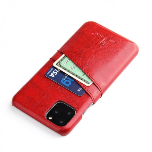 Fierre Shann Etui en cuir PU avec texture de cire à l'huile avec fentes pour cartes pour iPhone 11 Pro Max (rouge) SH303C1238-06