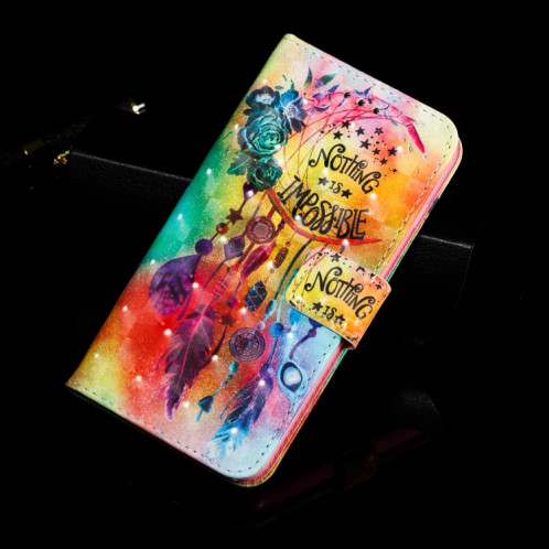 Etui à rabat horizontal en cuir avec motif peint, 3D, fente pour carte et portefeuille, cadre photo et lanière pour iPhone 11 Pro (carillons éoliens fleuris) SH401B1967-07