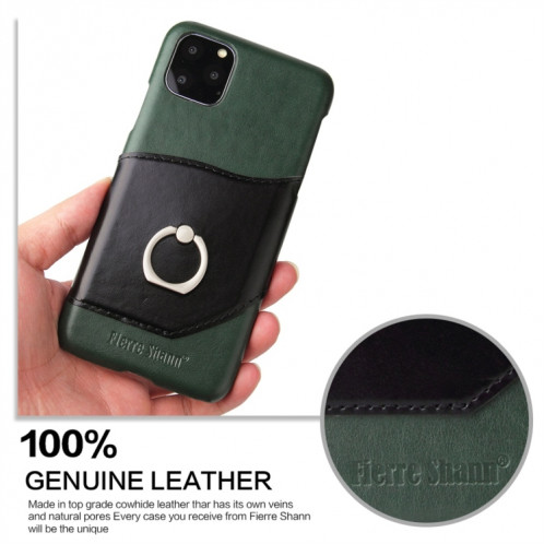 Fierre Shann Texture Cire Huile En Cuir Véritable Couverture Arrière Avec Titulaire De Rotation De 360 Degrés Et Fente Pour Carte pour iPhone 11 Pro (Vert) SH201A670-07