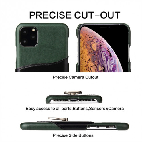 Fierre Shann Texture Cire Huile En Cuir Véritable Couverture Arrière Avec Titulaire De Rotation De 360 Degrés Et Fente Pour Carte pour iPhone 11 Pro (Vert) SH201A670-07