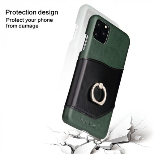 Fierre Shann Texture Cire Huile En Cuir Véritable Couverture Arrière Avec Titulaire De Rotation De 360 Degrés Et Fente Pour Carte pour iPhone 11 Pro (Vert) SH201A670-07