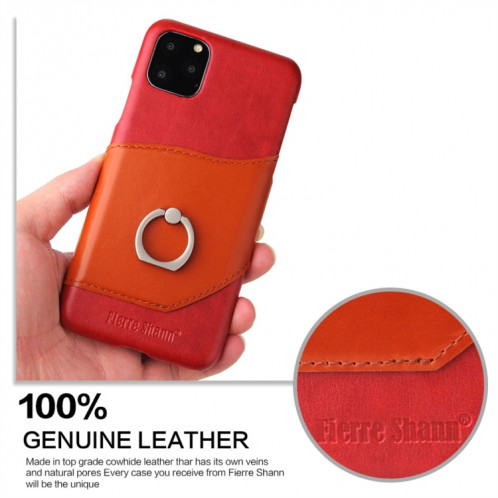 Fierre Shann Texture Cire Huile En Cuir Véritable Couverture Arrière Avec Titulaire De Rotation De 360 Degrés Et Fente Pour Carte pour iPhone 11 Pro (Rouge) SH201B1566-07