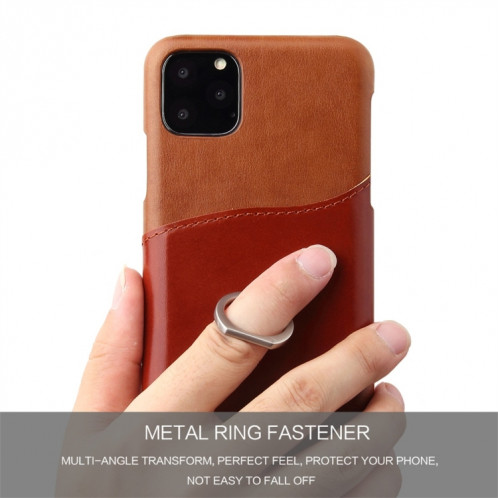 Fierre Shann Texture Cire Huile En Cuir Véritable Couverture Arrière Avec Titulaire De Rotation De 360 Degrés Et Fente Pour Carte pour iPhone 11 Pro (Marron) SH201C1645-07