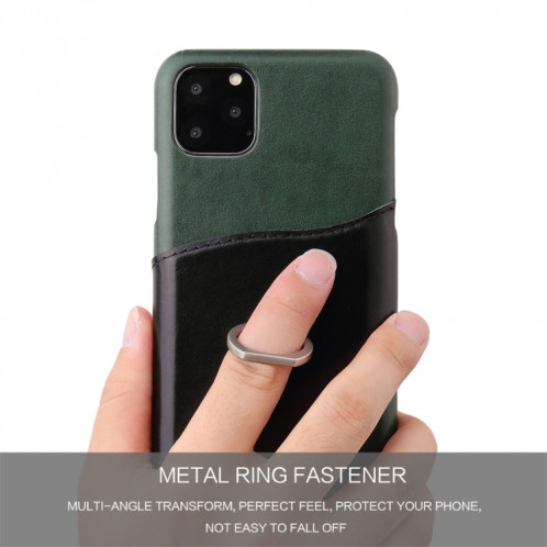 Fierre Shann Texture Cire Huile En Cuir Véritable Couverture Arrière Avec Titulaire De Rotation De 360 Degrés Et Fente Pour Carte pour iPhone 11 Pro Max (Vert) SF203A132-07