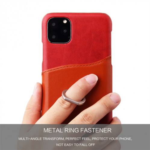 Fierre Shann Texture Cire Huile En Cuir Véritable Etui Coque Arrière Avec Support De Rotation De 360 Degrés Et Fente Pour Carte pour iPhone 11 Pro Max (Rouge) SF203B925-07