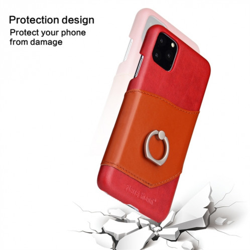 Fierre Shann Texture Cire Huile En Cuir Véritable Etui Coque Arrière Avec Support De Rotation De 360 Degrés Et Fente Pour Carte pour iPhone 11 Pro Max (Rouge) SF203B925-07