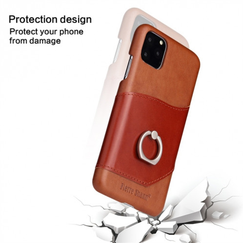 Fierre Shann Étui en cuir véritable à texture cirée à l'huile avec support de rotation de 360 degrés et fente pour carte pour iPhone 11 Pro Max (Marron) SF203C150-07