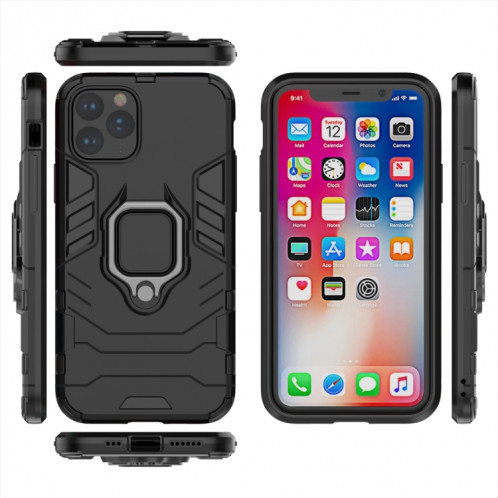 Panther PC + TPU Étui de protection antichoc avec support d'anneau magnétique pour iPhone 11 Pro (noir) SH001A1466-06