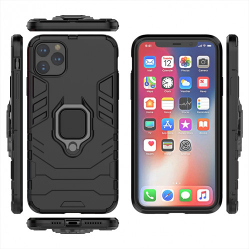 Panther PC + TPU Étui de protection antichoc avec support d'anneau magnétique pour iPhone 11 Pro Max (Noir) SH003A845-06