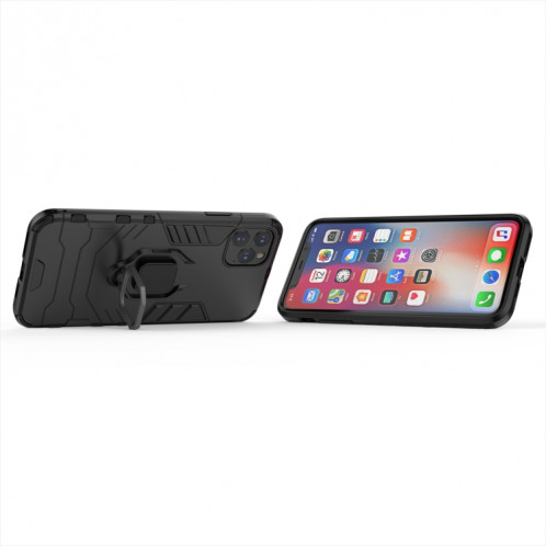 Panther PC + TPU Étui de protection antichoc avec support d'anneau magnétique pour iPhone 11 Pro Max (Noir) SH003A845-06