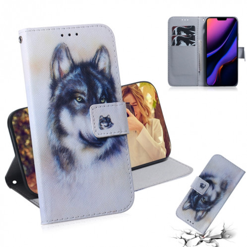 Étui en cuir à rabat horizontal avec dessin en couleur 3D, avec support et fente pour carte et portefeuille pour iPhone 11 Pro Max (White Wolf) SH902A1857-08