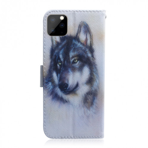 Étui en cuir à rabat horizontal avec dessin en couleur 3D, avec support et fente pour carte et portefeuille pour iPhone 11 Pro Max (White Wolf) SH902A1857-08