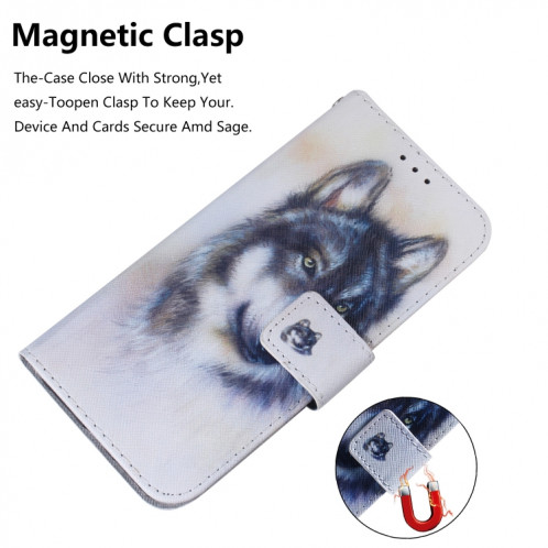 Étui en cuir à rabat horizontal avec dessin en couleur 3D, avec support et fente pour carte et portefeuille pour iPhone 11 Pro Max (White Wolf) SH902A1857-08