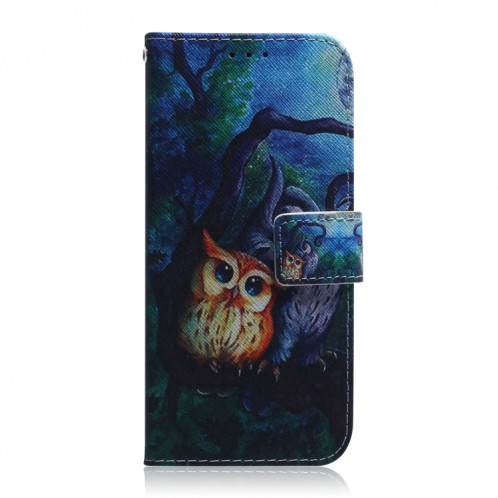 Etui en cuir à rabat horizontal avec dessin en couleur 3D, avec support et fente pour carte et portefeuille pour iPhone 11 Pro Max (Hibou pour peinture à l'huile) SH902B182-08