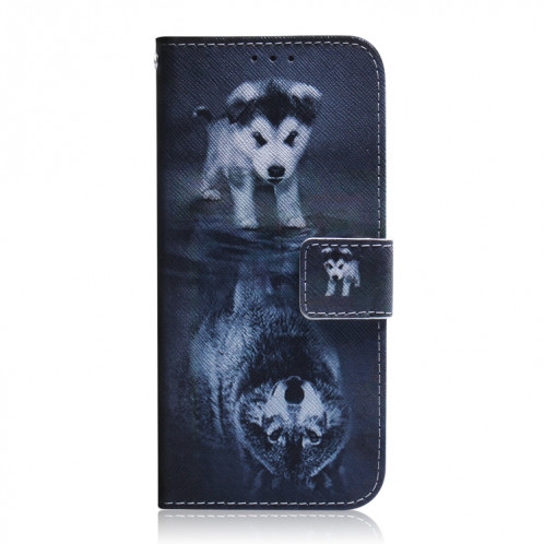 Étui en cuir à rabat horizontal avec dessin en couleur 3D, avec support et fente pour carte et portefeuille pour iPhone 11 Pro Max (loup et chien) SH902G381-08