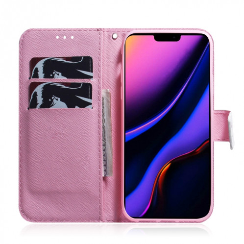 Étui en cuir à rabat horizontal avec dessin en couleur 3D, avec support, fente pour carte et portefeuille pour iPhone 11 Pro Max (Magnolia) SH902J250-08