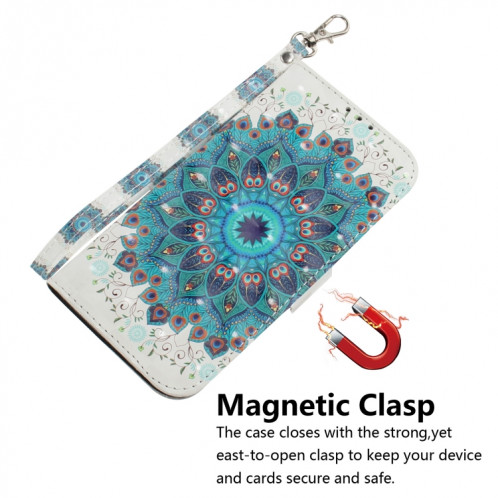 Étui en cuir à rabat horizontal avec dessin en couleur 3D, avec support, fente pour carte et portefeuille pour iPhone 11 Pro (couronne de paon) SH701C144-07