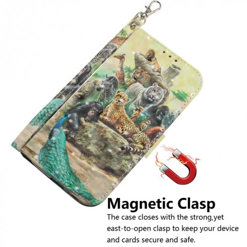 Étui en cuir à rabat horizontal avec dessin en couleur 3D, avec support, fente pour carte et portefeuille pour iPhone 11 Pro (Zoo) SH701D746-07
