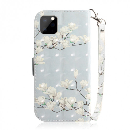 Étui en cuir à rabat horizontal avec dessin en couleur 3D, avec support, fente pour carte et portefeuille pour iPhone 11 Pro (Magnolia) SH701H946-07