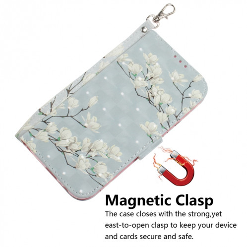 Étui en cuir à rabat horizontal avec dessin en couleur 3D, avec support, fente pour carte et portefeuille pour iPhone 11 Pro (Magnolia) SH701H946-07