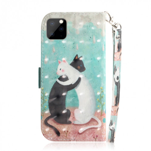 Etui en cuir à rabat horizontal avec dessin en couleur 3D, avec support, fente pour carte et portefeuille pour iPhone 11 Pro (chat noir et blanc) SH701I1763-07