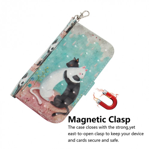 Etui en cuir à rabat horizontal avec dessin en couleur 3D, avec support, fente pour carte et portefeuille pour iPhone 11 Pro (chat noir et blanc) SH701I1763-07