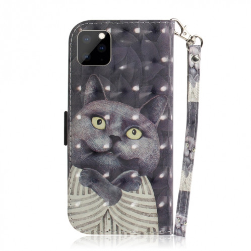 Étui en cuir à rabat horizontal avec dessin en couleur 3D, avec support, fente pour carte et portefeuille pour iPhone 11 Pro Max (Embrace Cat) SH702B738-07