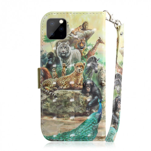 Étui en cuir à rabat horizontal avec dessin en couleur 3D, avec support et fente pour carte et portefeuille pour iPhone 11 Pro Max (Zoo) SH702D444-07