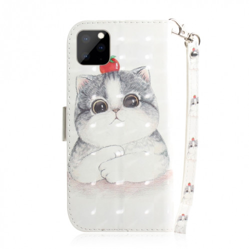 Étui en cuir à rabat horizontal avec dessin en couleur 3D, avec support et fente pour carte et portefeuille pour iPhone 11 Pro Max (Chat mignon) SH702J1591-07