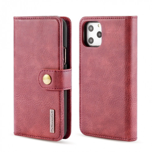 DG.MING Étui en cuir magnétique détachable avec texture et rabat en guirlande avec support et emplacements pour cartes et porte-monnaie pour iPhone 11 Pro Max (Rouge) SD802A1488-07