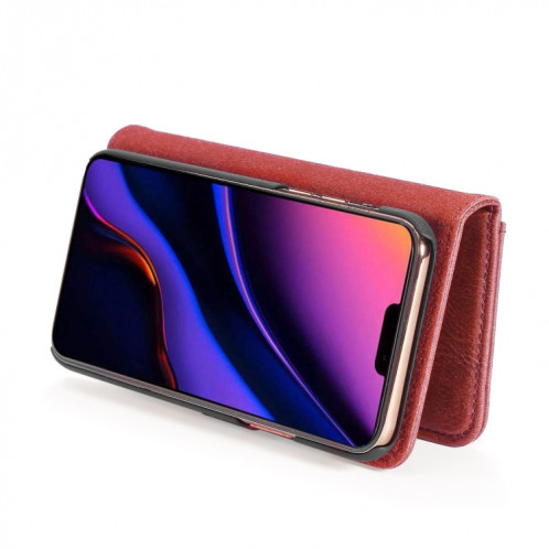 DG.MING Étui en cuir magnétique détachable avec texture et rabat en guirlande avec support et emplacements pour cartes et porte-monnaie pour iPhone 11 Pro Max (Rouge) SD802A1488-07